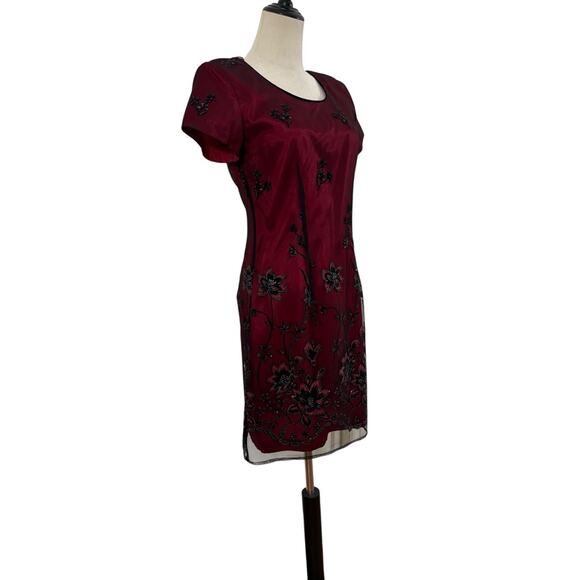 Vtg 90s Virgo Dress Sz 6P Flocked Velvet Red Black Dress Titanic Whimsy Goth - Picture 2 of 15